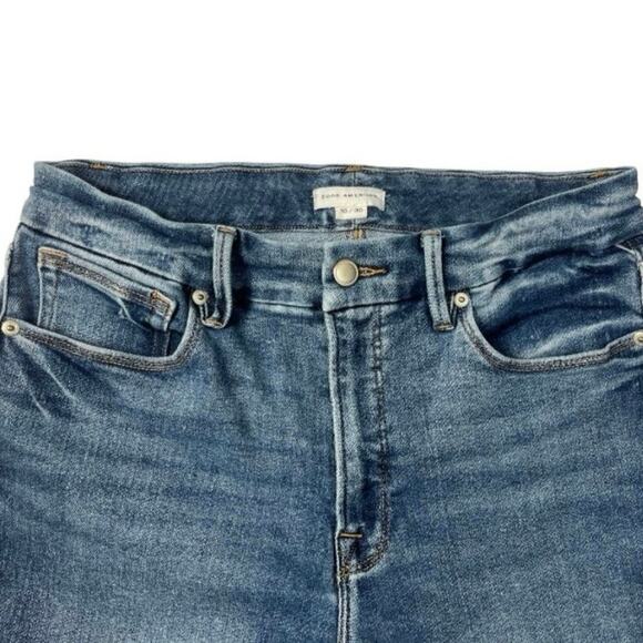 Good American Women's Good Leg Cigarette Distressed Knees Blue jean Size 30X26 - Picture 5 of 13